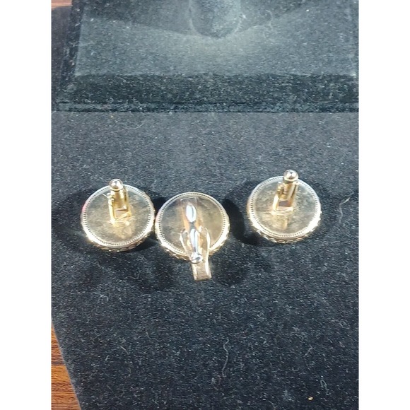 Vintage Cameo Trojan War Cufflinks & Tie clip Blue and White Horses - Picture 6 of 12